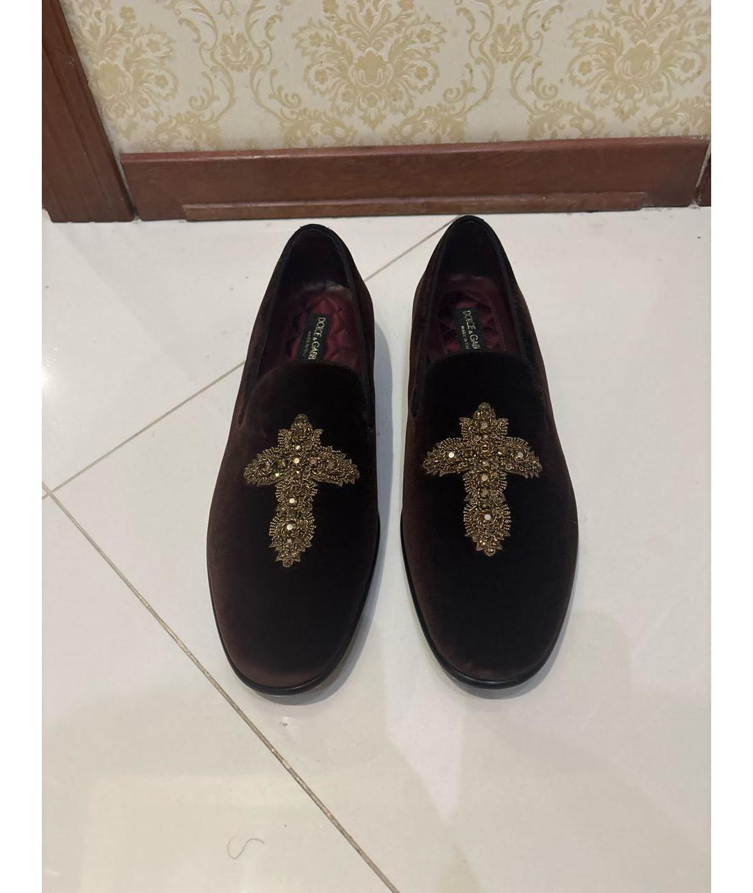 DOLCE&GABBANA Бордовые бархатные лоферы, фото 3