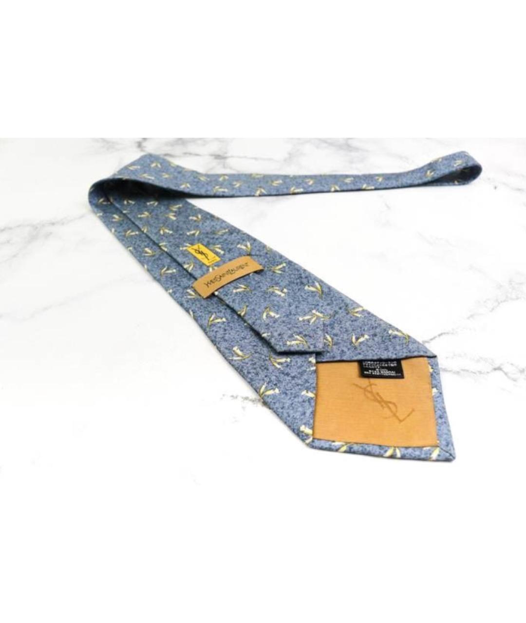 SAINT LAURENT Синий шелковый галстук, фото 3
