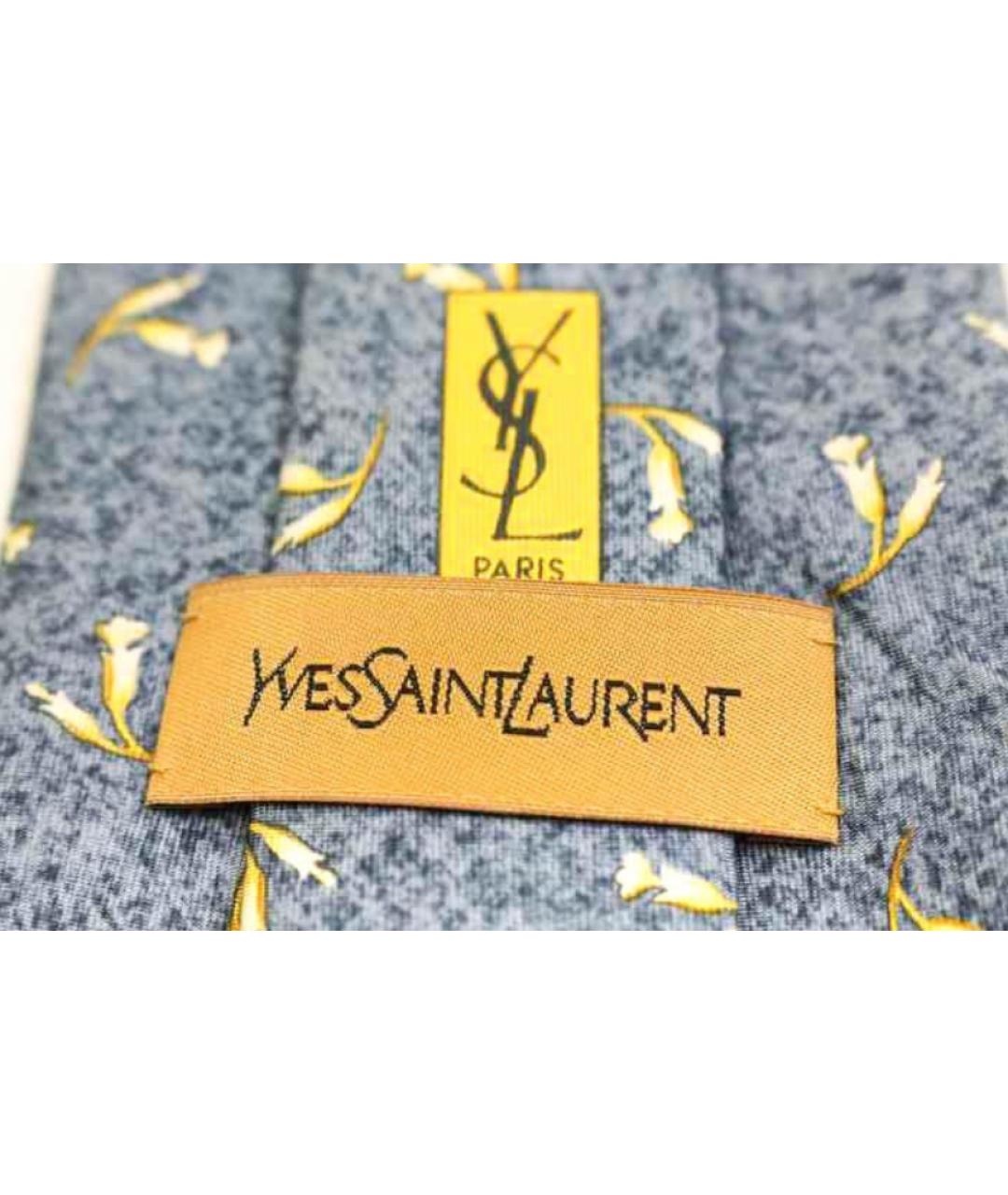 SAINT LAURENT Синий шелковый галстук, фото 4