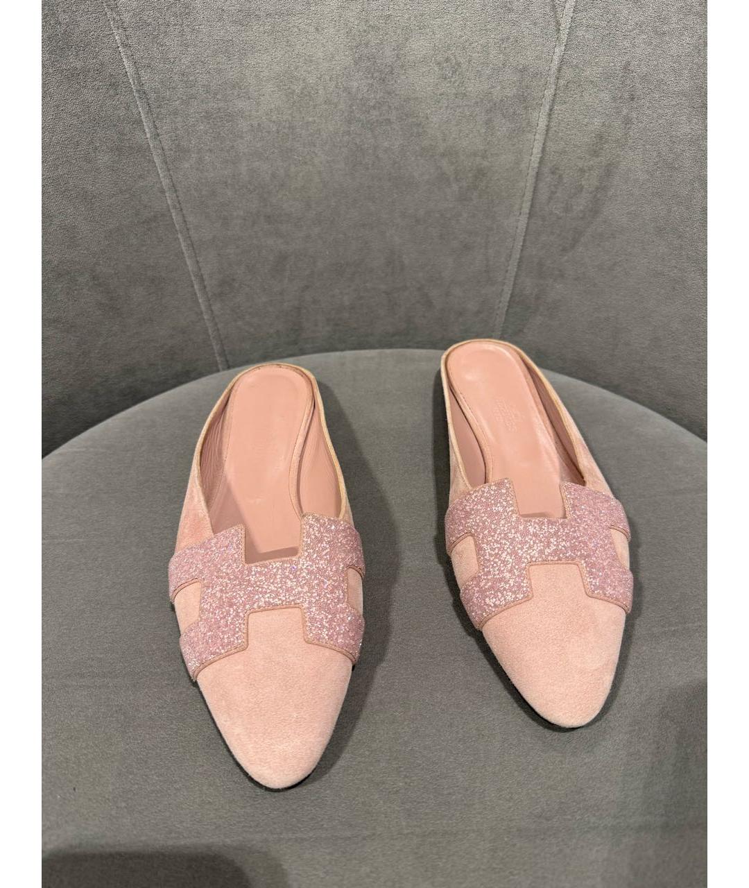 HERMES Розовые замшевые мюли, фото 3