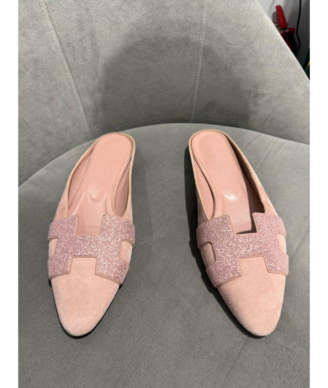 HERMES Розовые замшевые мюли, фото 2