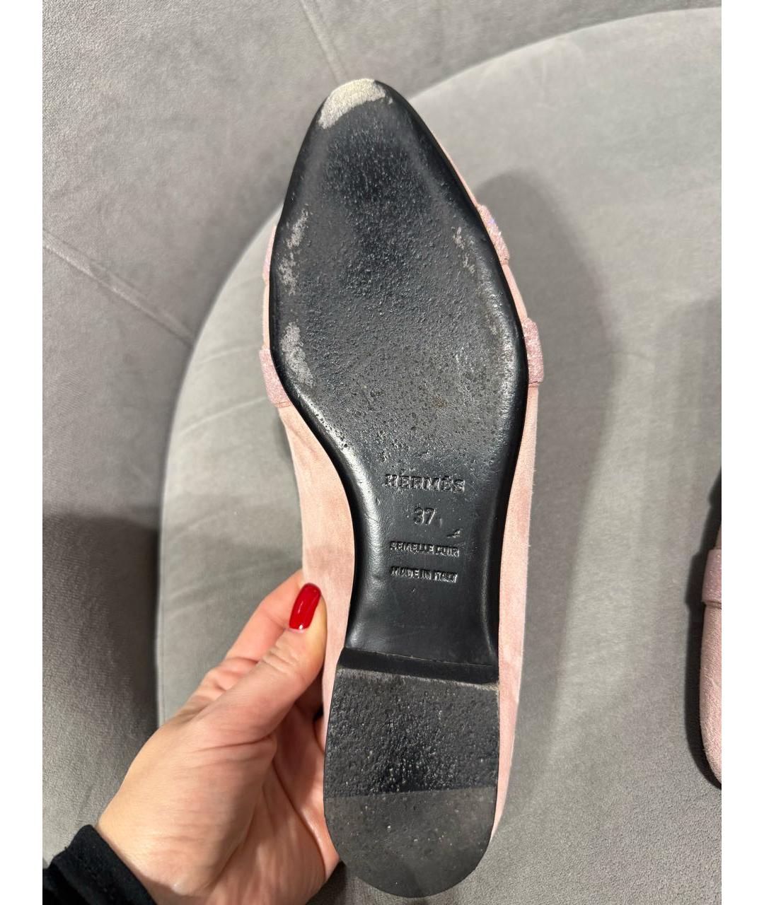 HERMES Розовые замшевые мюли, фото 6