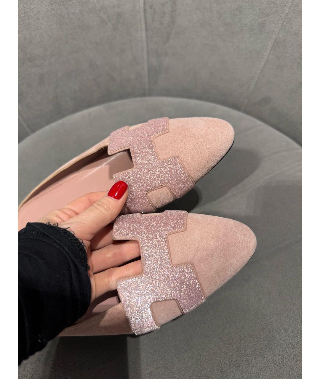 HERMES Розовые замшевые мюли, фото 4