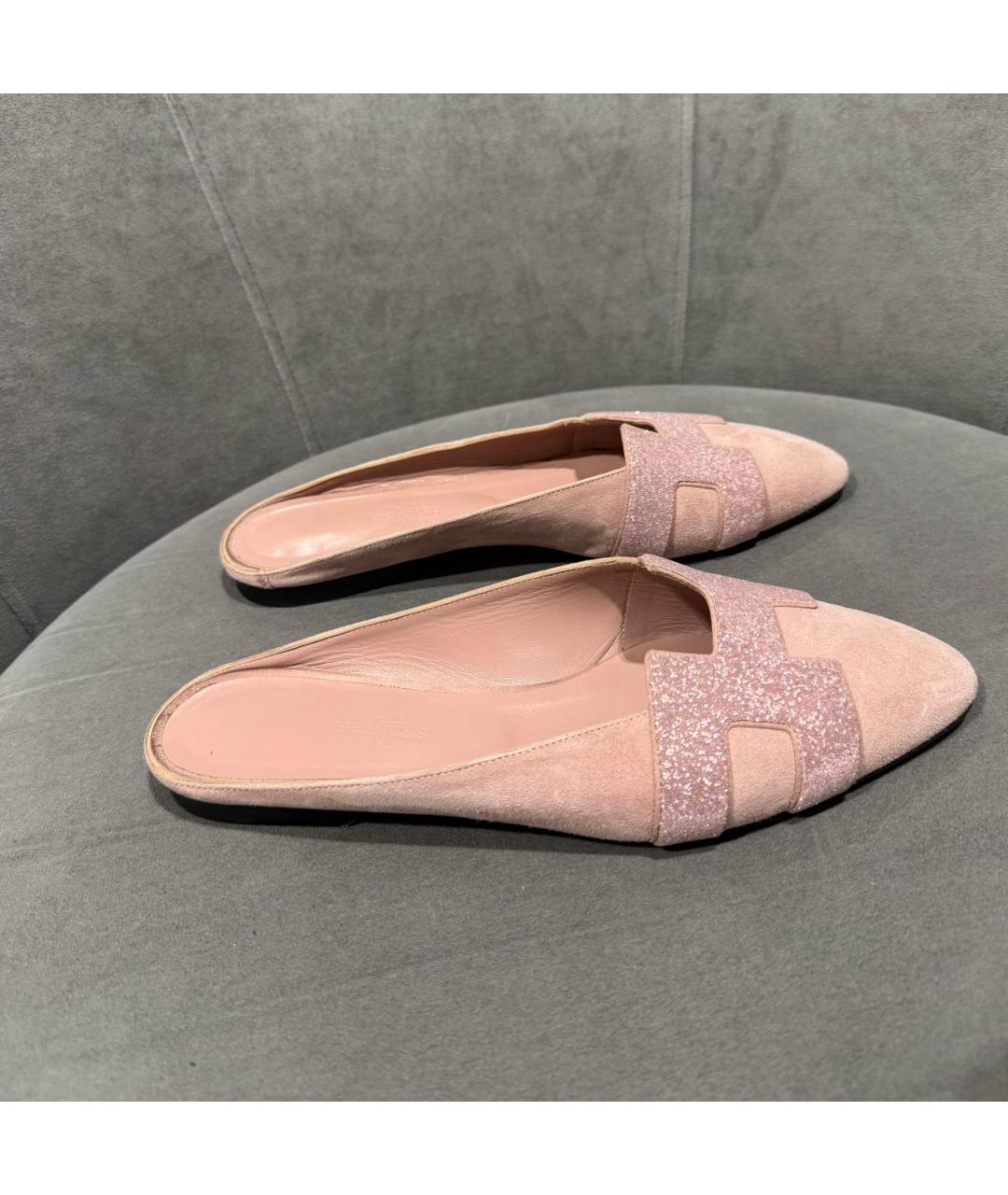 HERMES Розовые замшевые мюли, фото 7