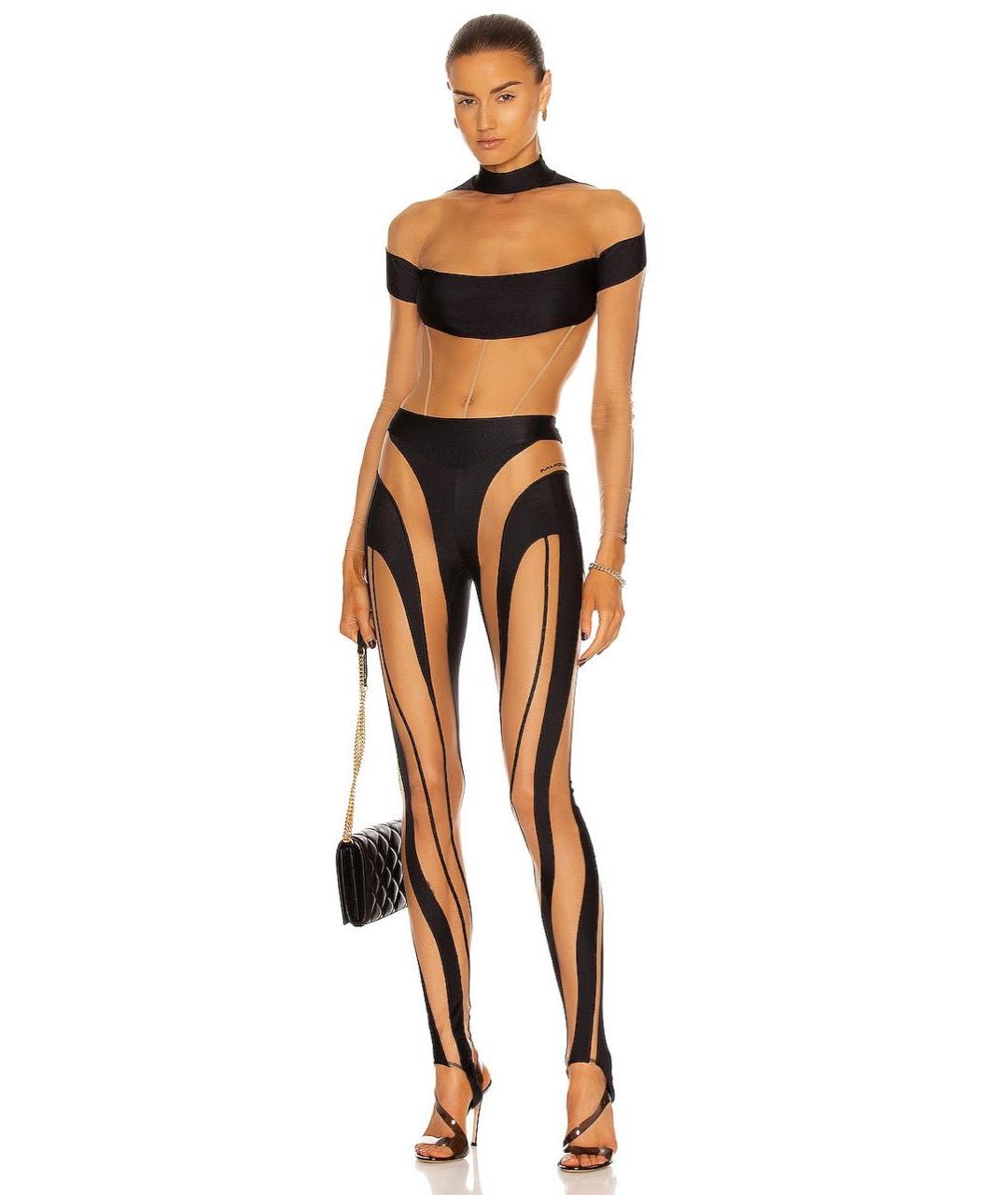 MUGLER Черные полиамидовые леггинсы и велосипедки, фото 4