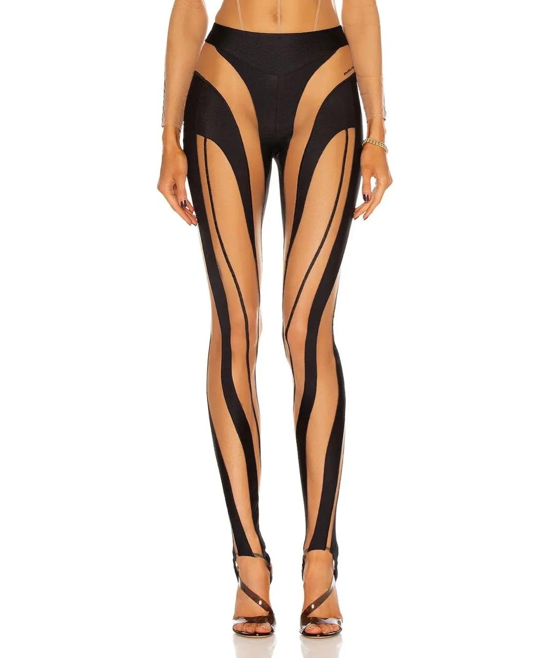 MUGLER Черные полиамидовые леггинсы и велосипедки, фото 5