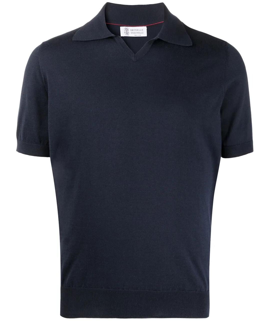 BRUNELLO CUCINELLI Темно-синее хлопковое поло с коротким рукавом, фото 1