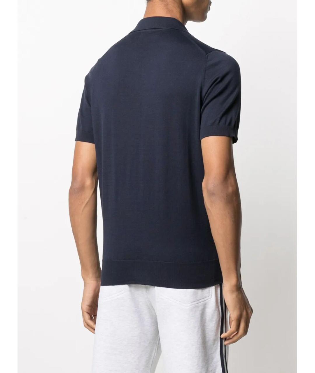 BRUNELLO CUCINELLI Темно-синее хлопковое поло с коротким рукавом, фото 4
