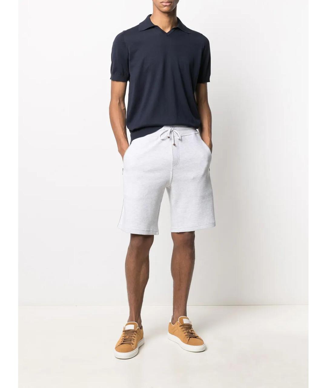 BRUNELLO CUCINELLI Темно-синее хлопковое поло с коротким рукавом, фото 2