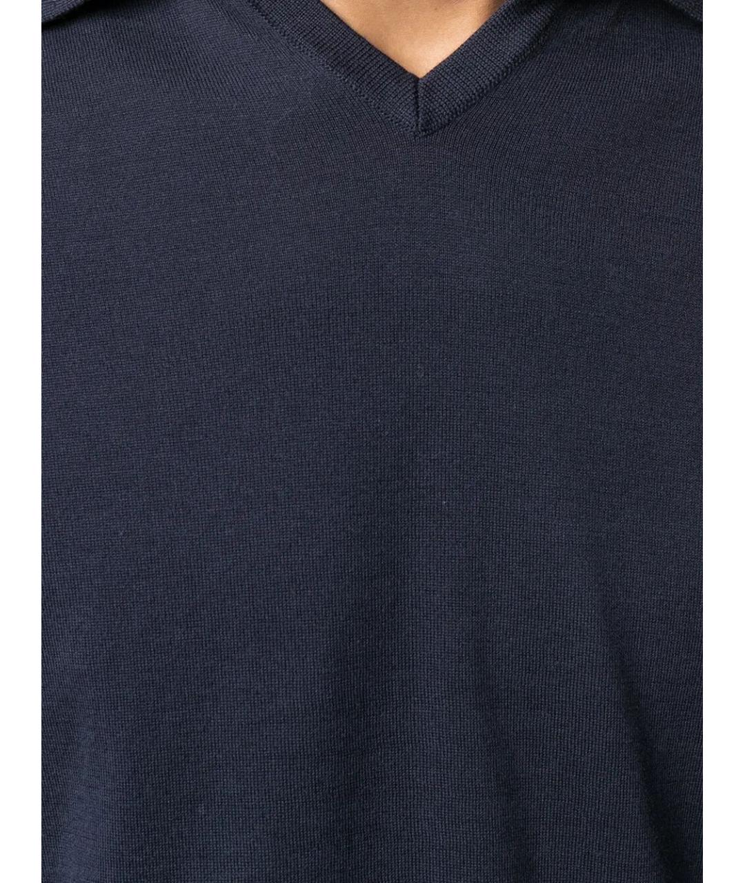 BRUNELLO CUCINELLI Темно-синее хлопковое поло с коротким рукавом, фото 5