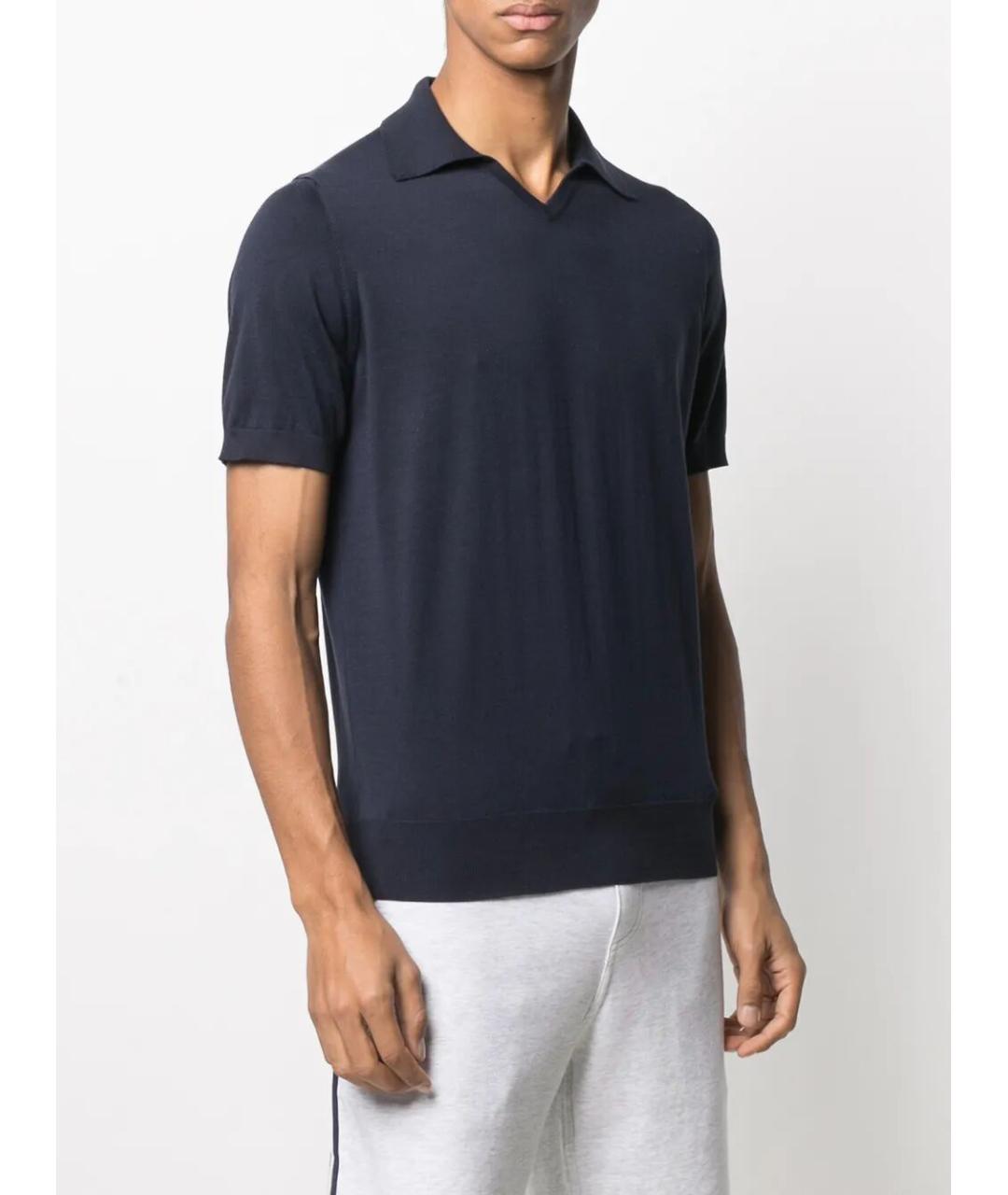 BRUNELLO CUCINELLI Темно-синее хлопковое поло с коротким рукавом, фото 3