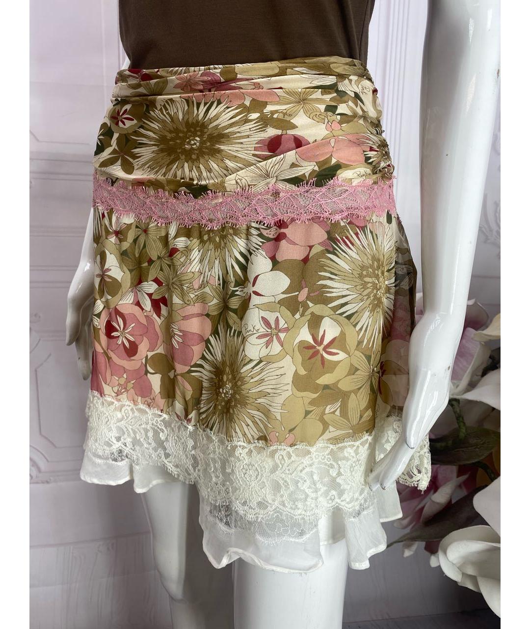 PINKO Мульти шелковая юбка мини, фото 5