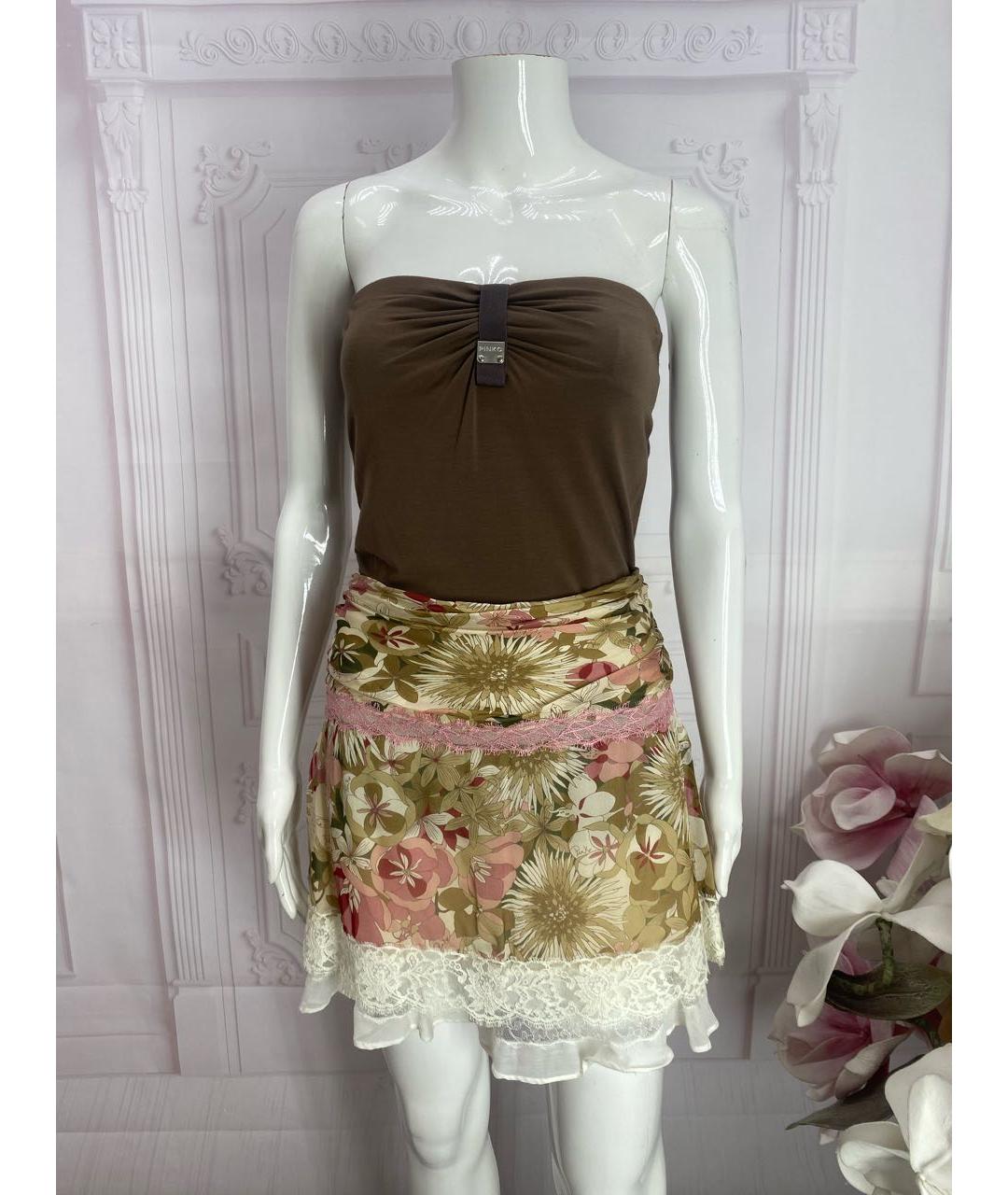 PINKO Мульти шелковая юбка мини, фото 6