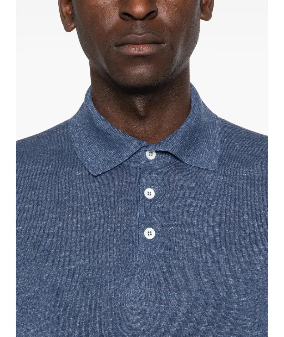 BRUNELLO CUCINELLI Голубое поло с коротким рукавом, фото 5
