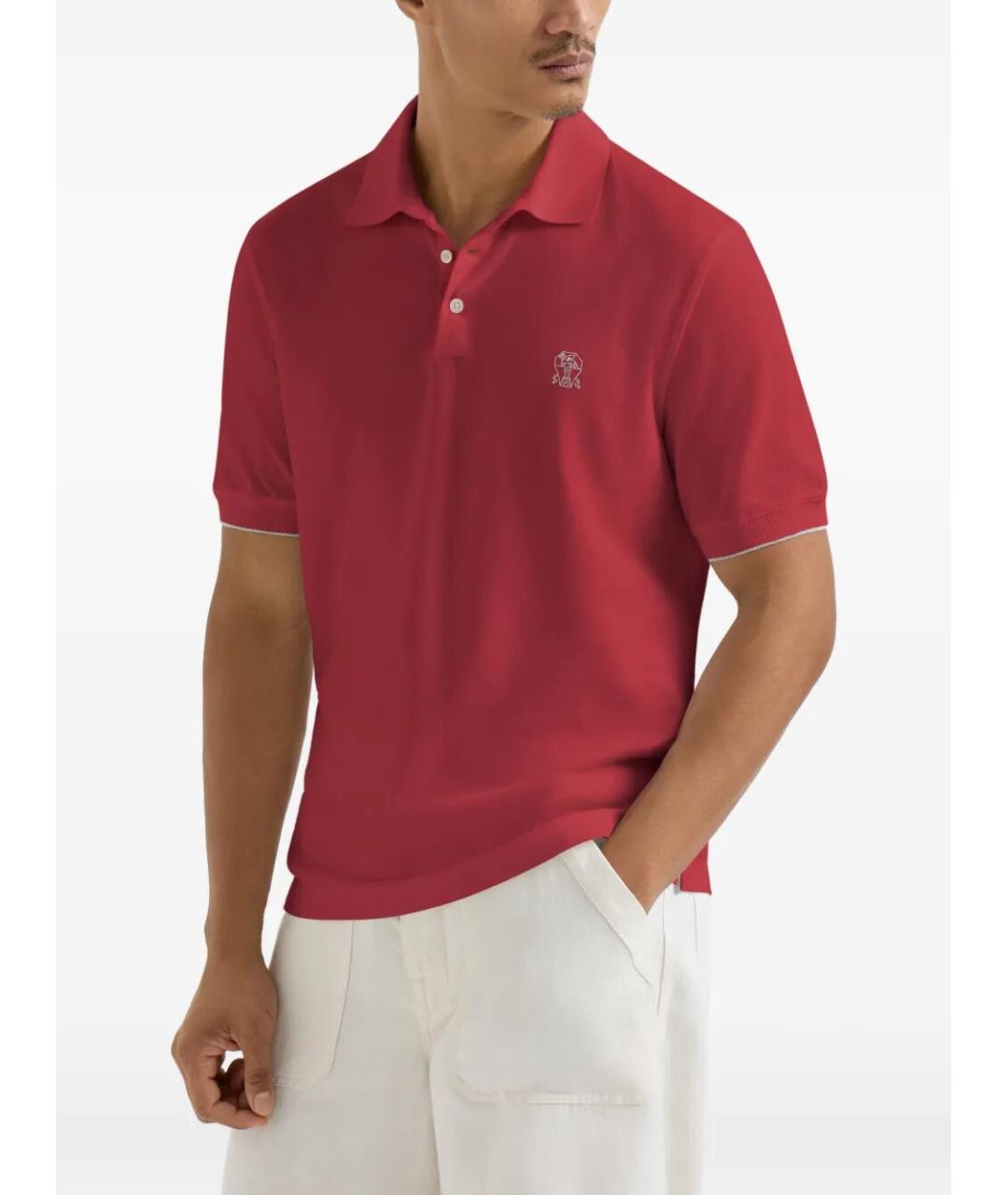 BRUNELLO CUCINELLI Красное хлопковое поло с коротким рукавом, фото 4