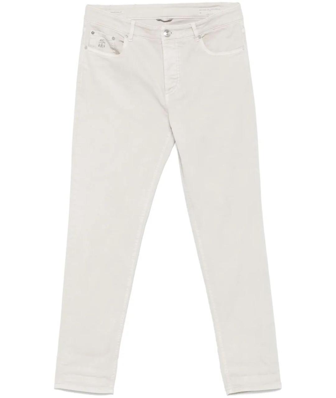 BRUNELLO CUCINELLI Белые хлопко-эластановые прямые джинсы, фото 1