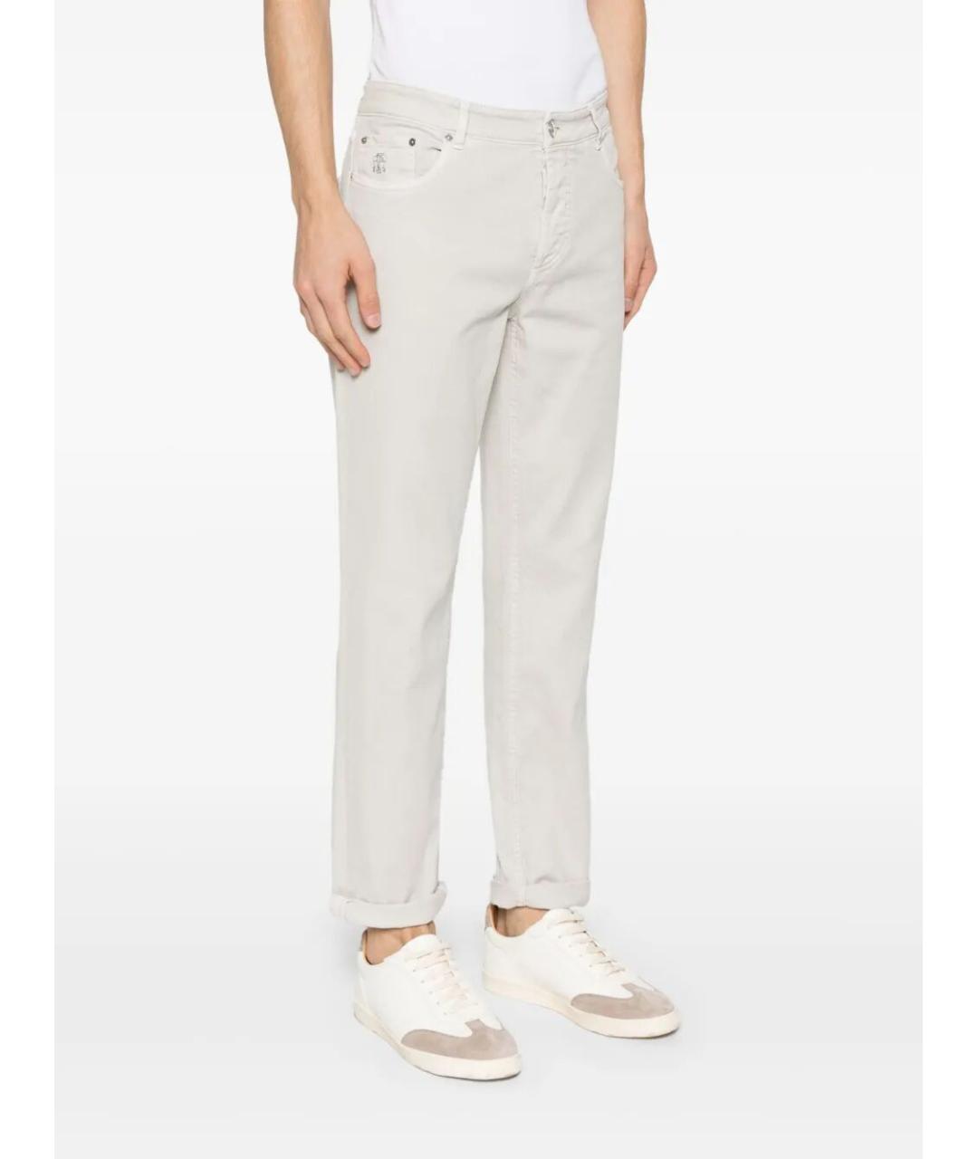 BRUNELLO CUCINELLI Белые хлопко-эластановые прямые джинсы, фото 3