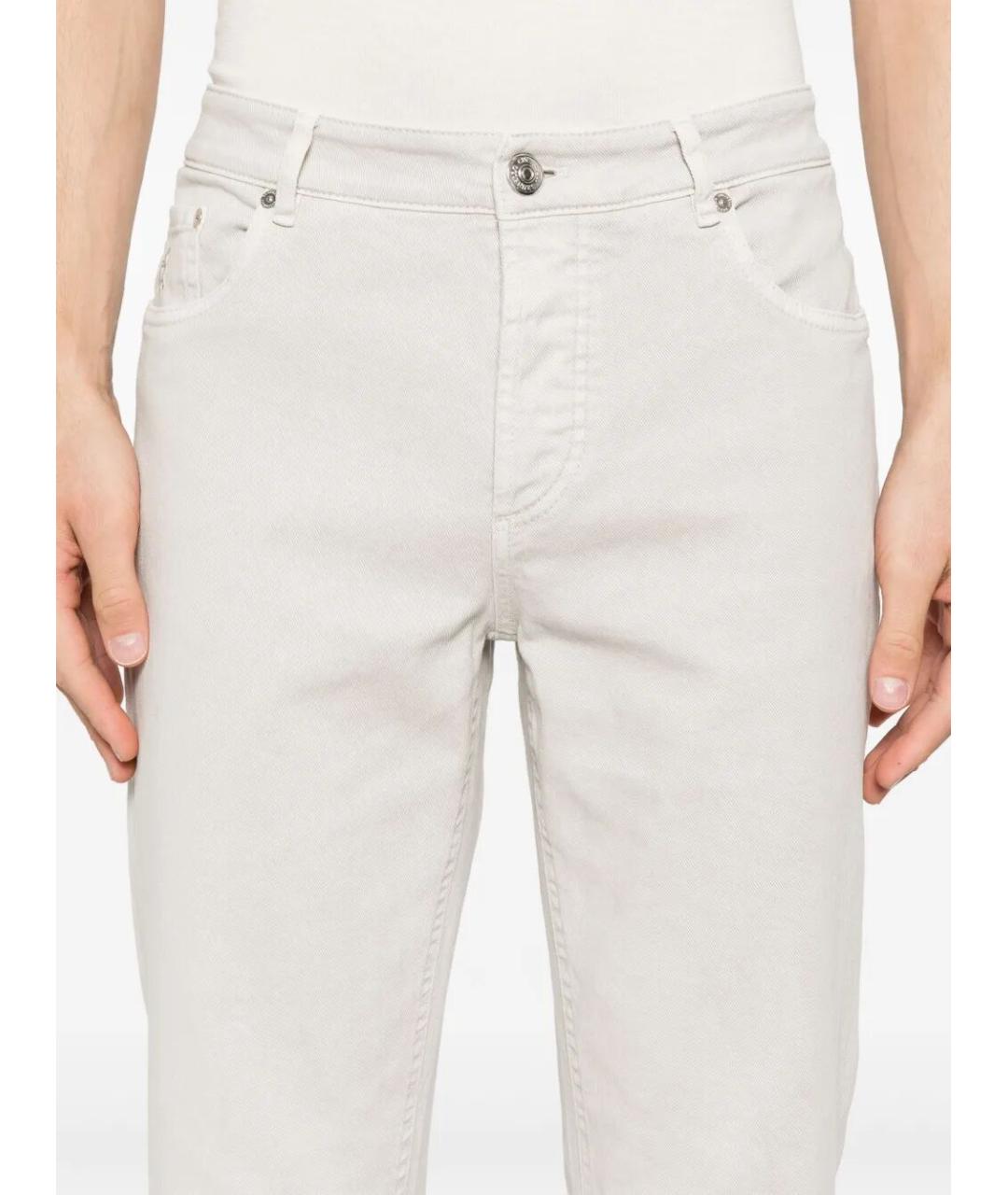 BRUNELLO CUCINELLI Белые хлопко-эластановые прямые джинсы, фото 5