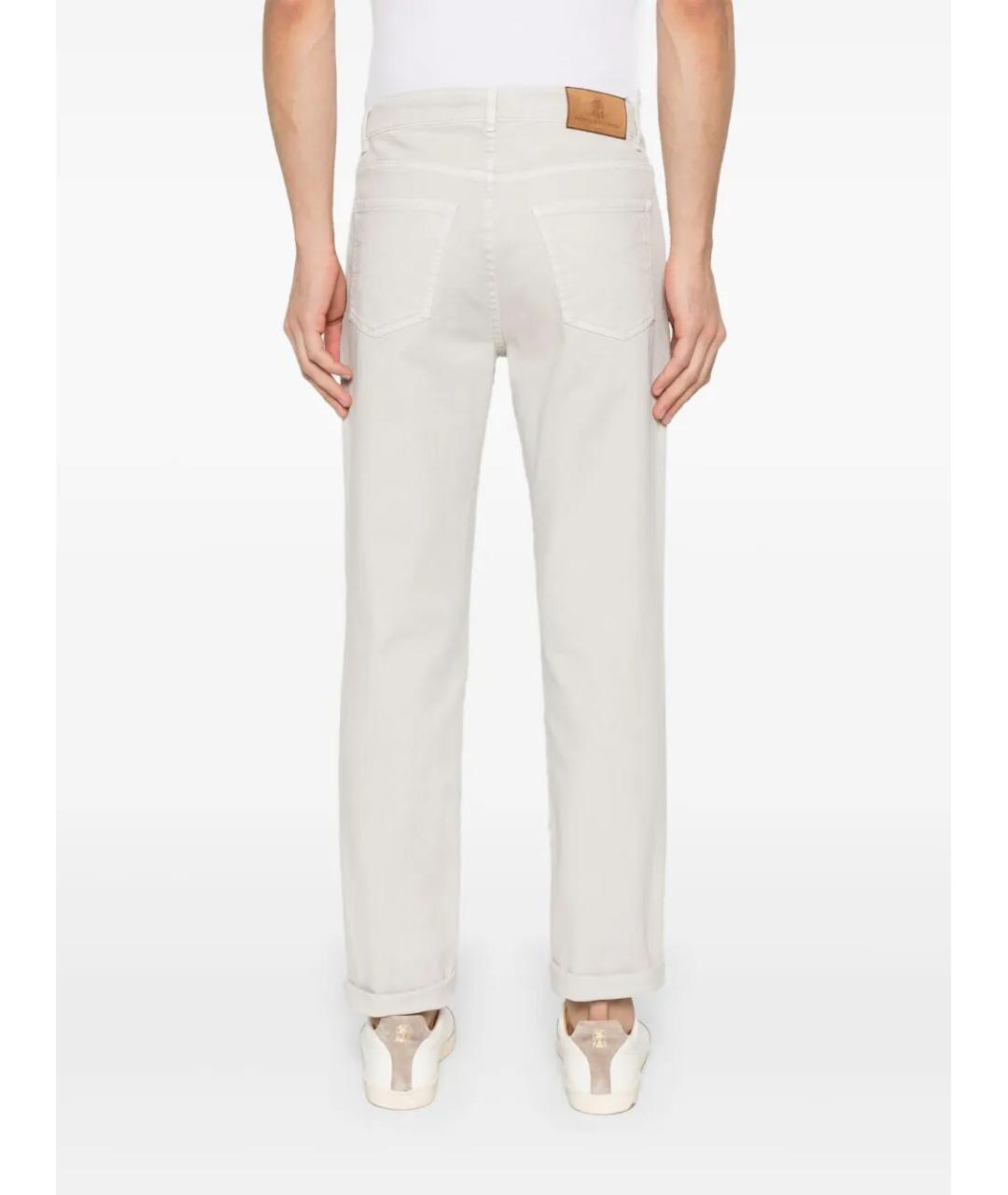 BRUNELLO CUCINELLI Белые хлопко-эластановые прямые джинсы, фото 4