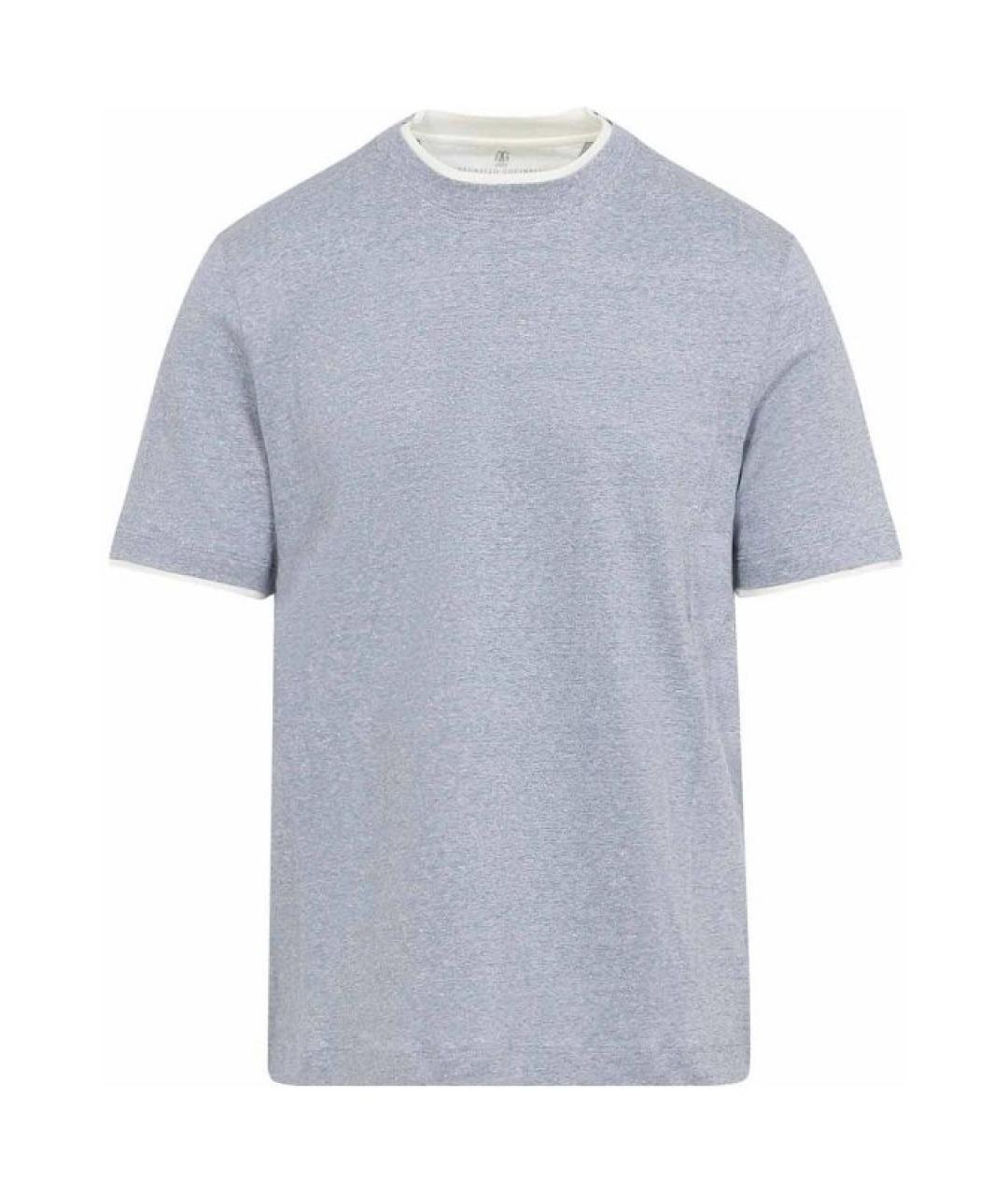 BRUNELLO CUCINELLI Голубая хлопко-леновая футболка, фото 1