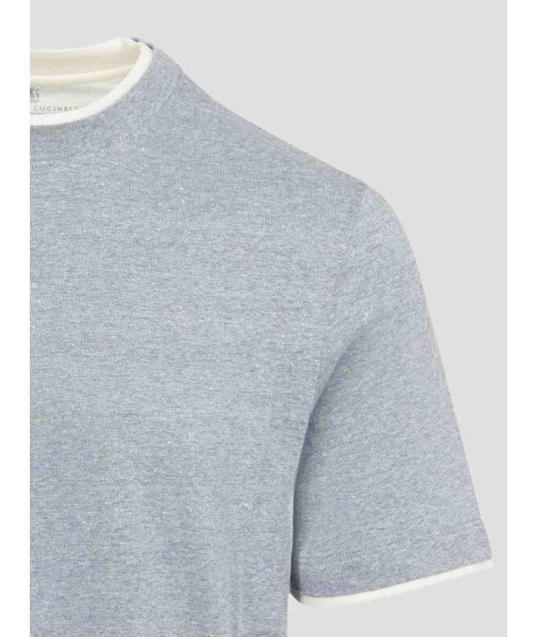 BRUNELLO CUCINELLI Голубая хлопко-леновая футболка, фото 3
