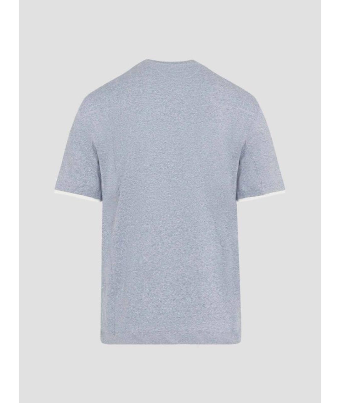 BRUNELLO CUCINELLI Голубая хлопко-леновая футболка, фото 2