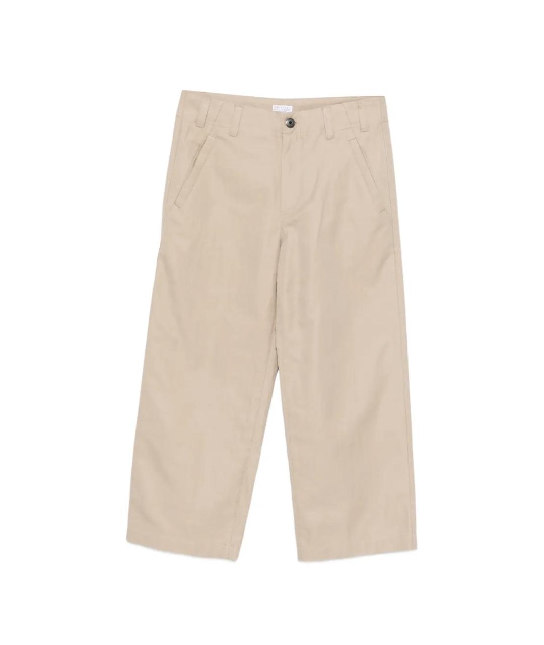 BRUNELLO CUCINELLI Бежевые хлопковые прямые брюки, фото 1