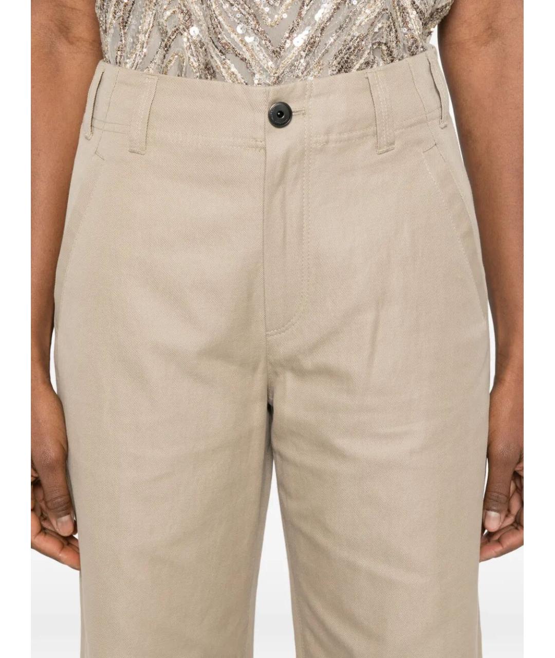 BRUNELLO CUCINELLI Бежевые хлопковые прямые брюки, фото 4