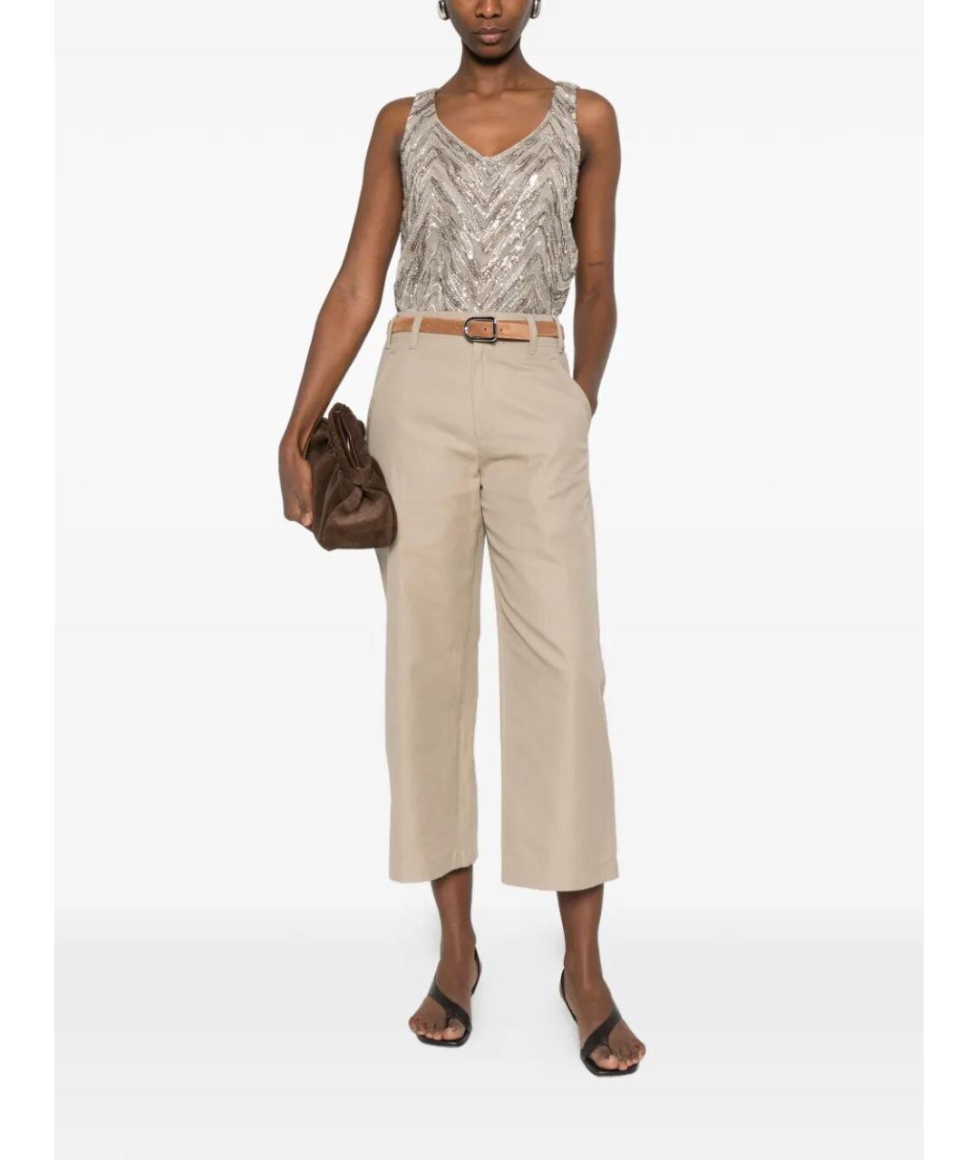 BRUNELLO CUCINELLI Бежевые хлопковые прямые брюки, фото 2
