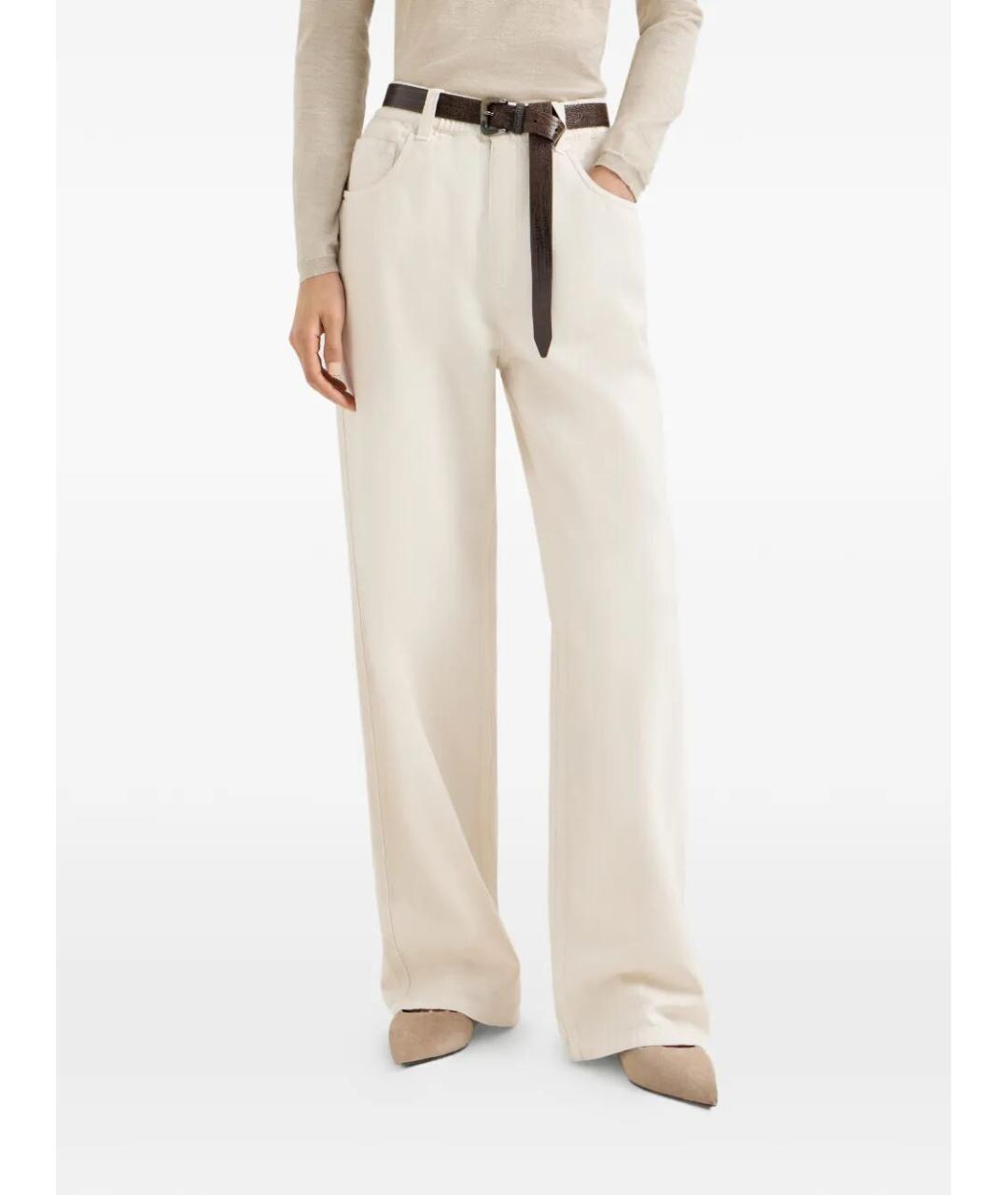 BRUNELLO CUCINELLI Белые хлопко-леновые прямые джинсы, фото 6