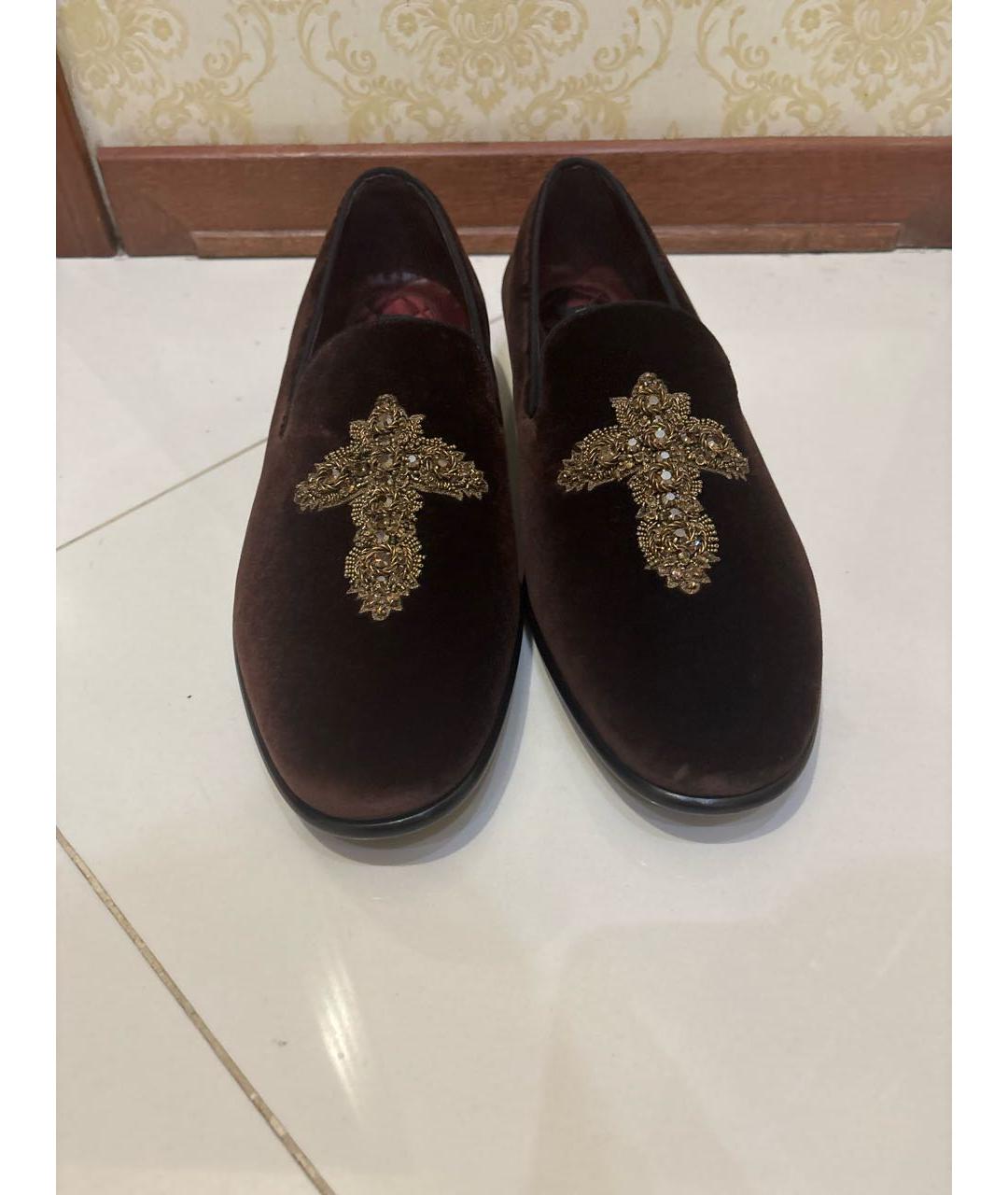DOLCE&GABBANA Бордовые бархатные мокасины, фото 2