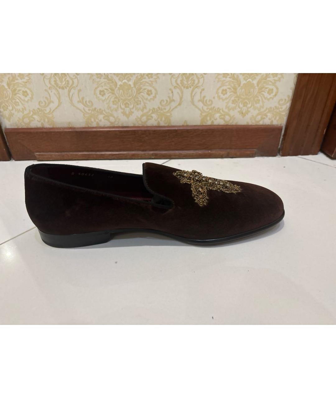 DOLCE&GABBANA Бордовые бархатные мокасины, фото 5