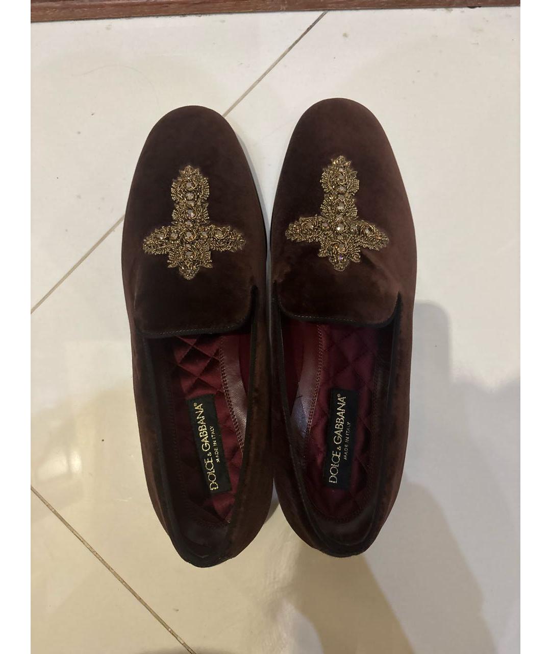 DOLCE&GABBANA Бордовые бархатные мокасины, фото 3