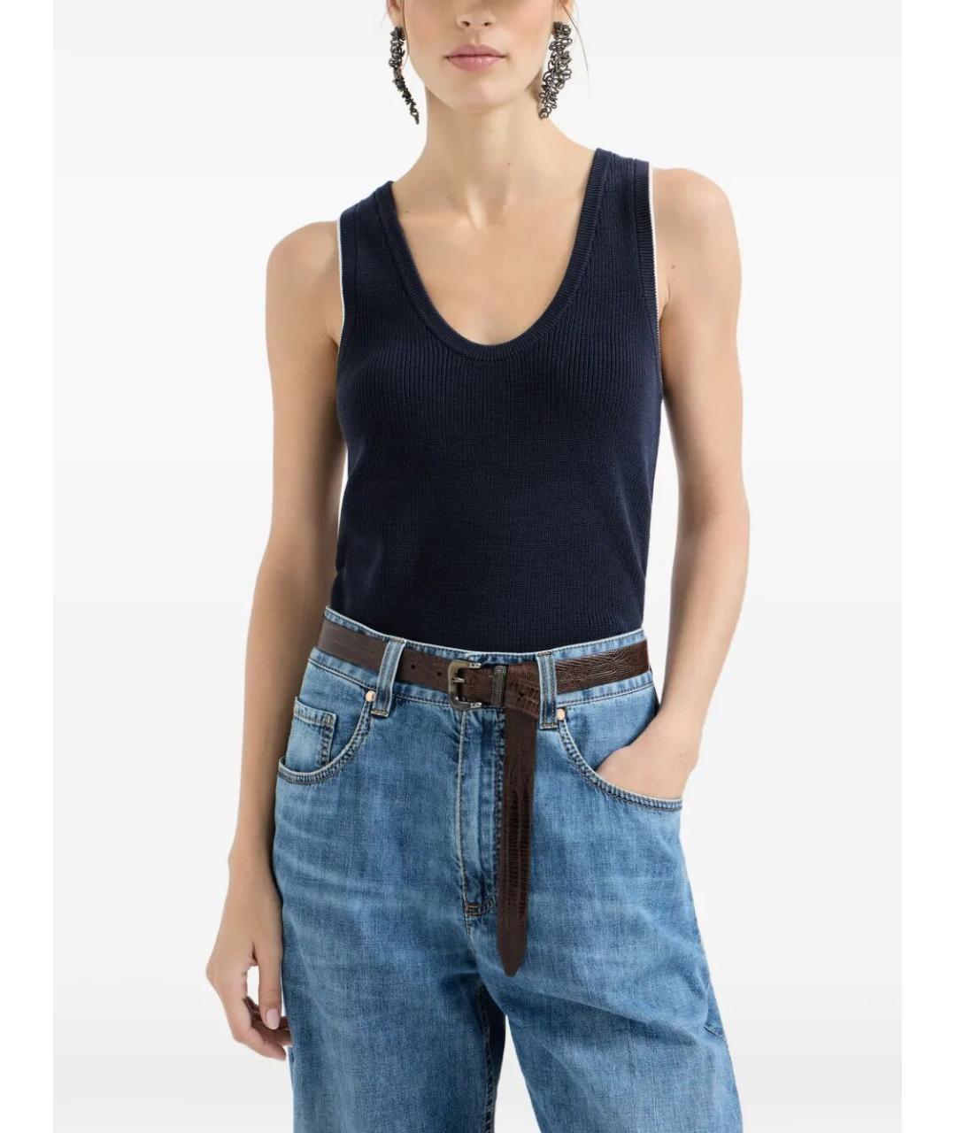 BRUNELLO CUCINELLI Темно-синяя хлопковая майка, фото 5