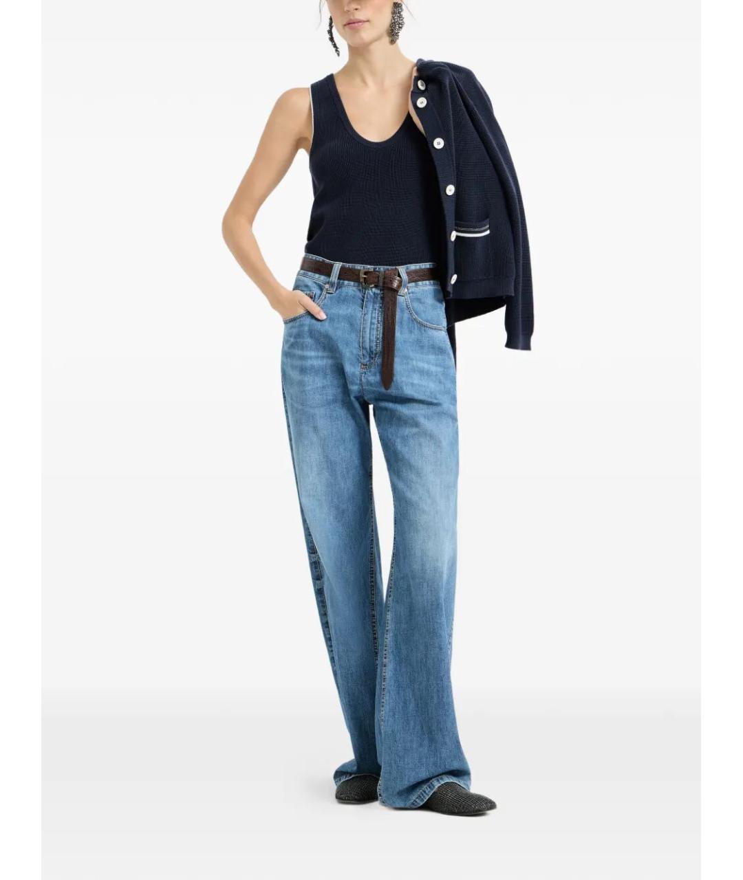 BRUNELLO CUCINELLI Темно-синяя хлопковая майка, фото 2