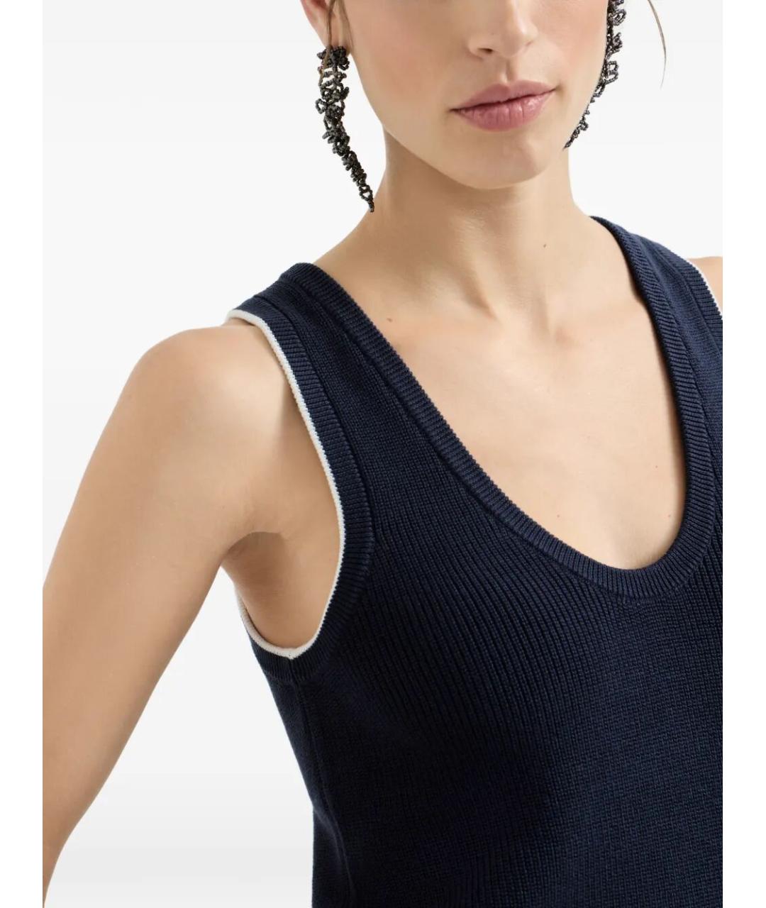 BRUNELLO CUCINELLI Темно-синяя хлопковая майка, фото 6