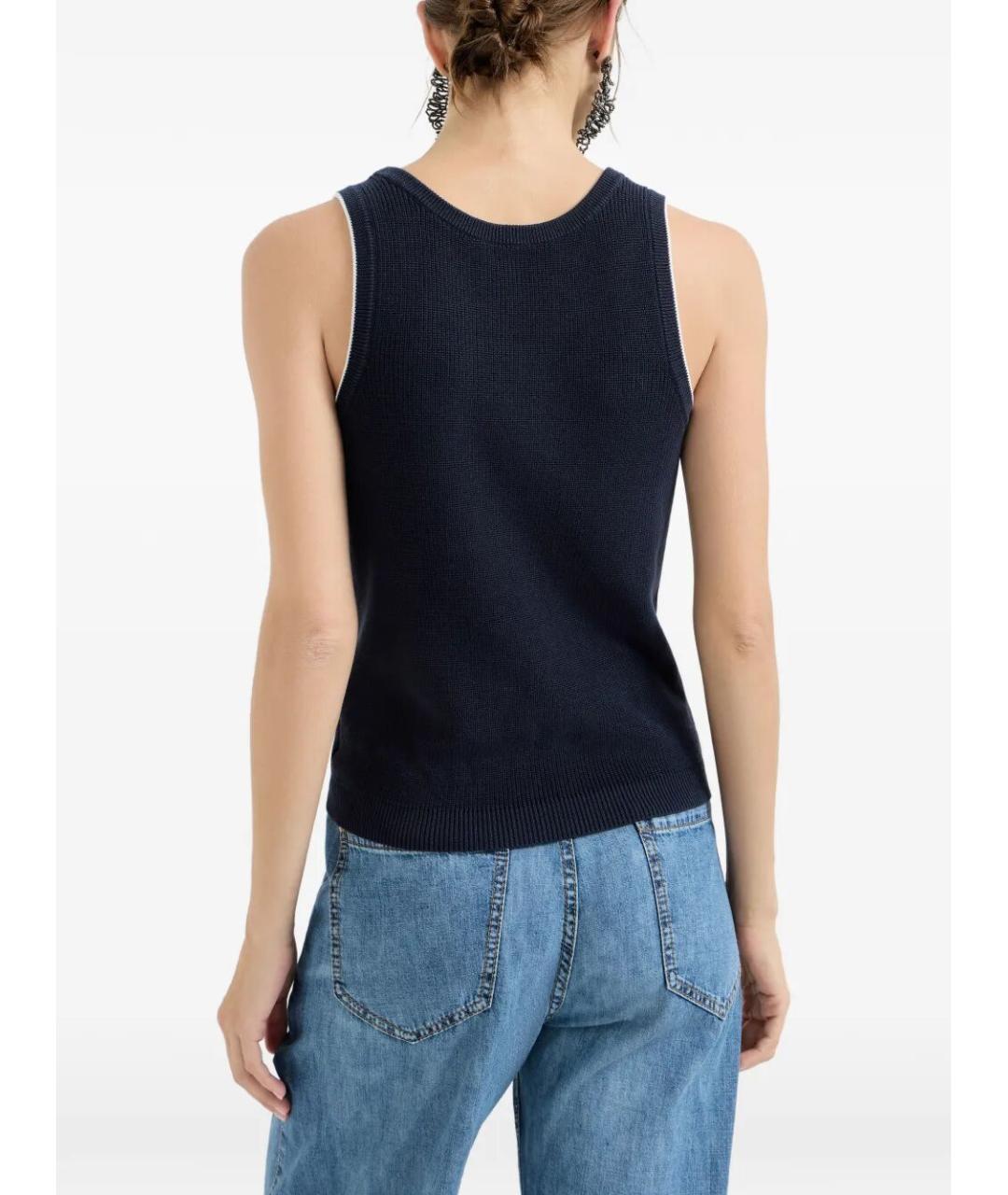 BRUNELLO CUCINELLI Темно-синяя хлопковая майка, фото 3