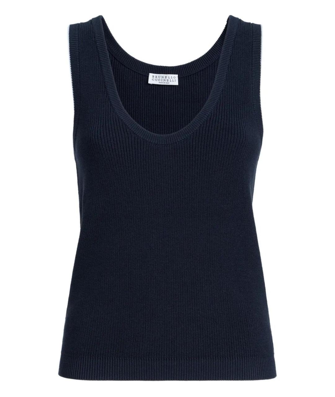 BRUNELLO CUCINELLI Темно-синяя хлопковая майка, фото 1