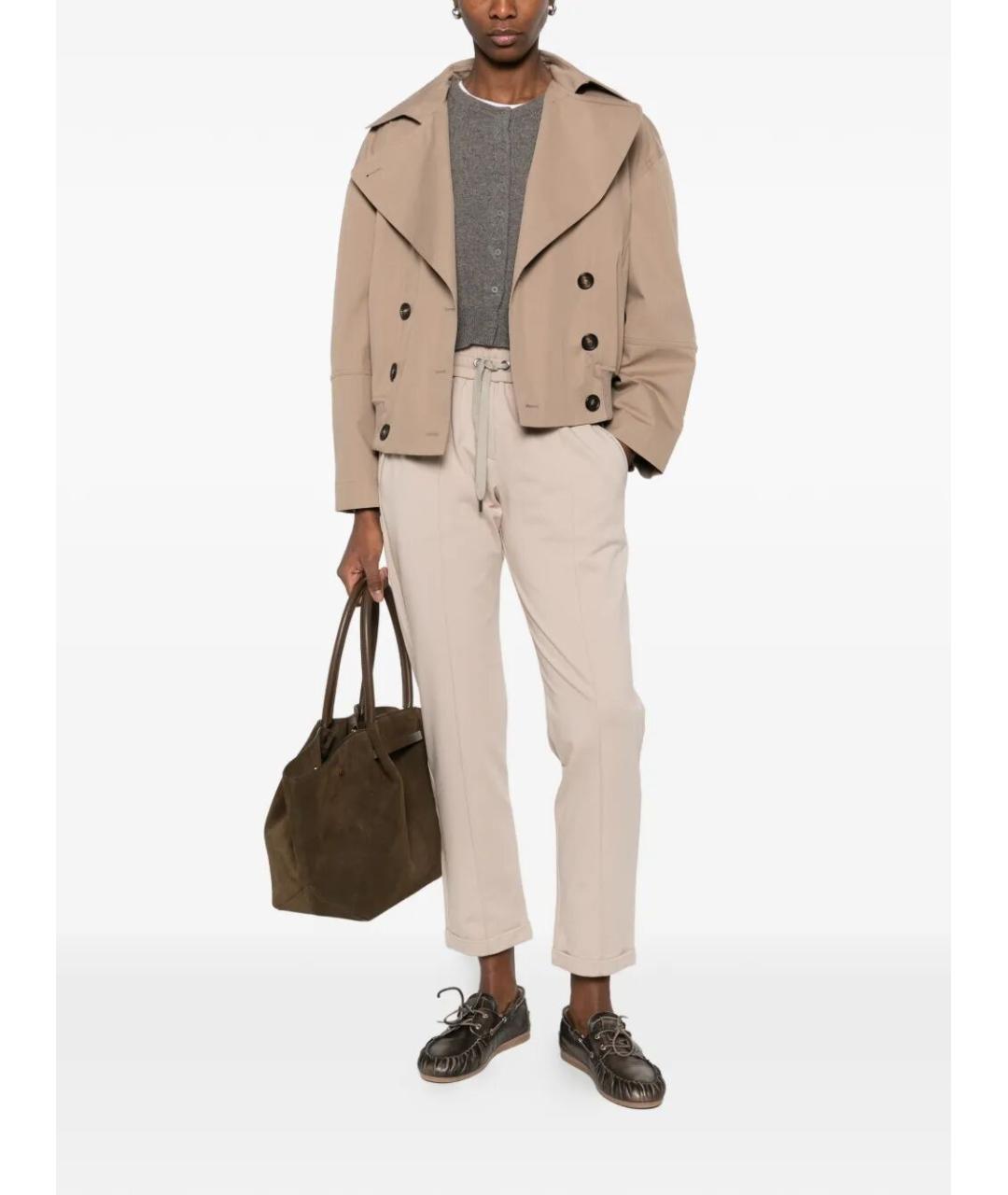 BRUNELLO CUCINELLI Бежевые хлопковые прямые брюки, фото 2