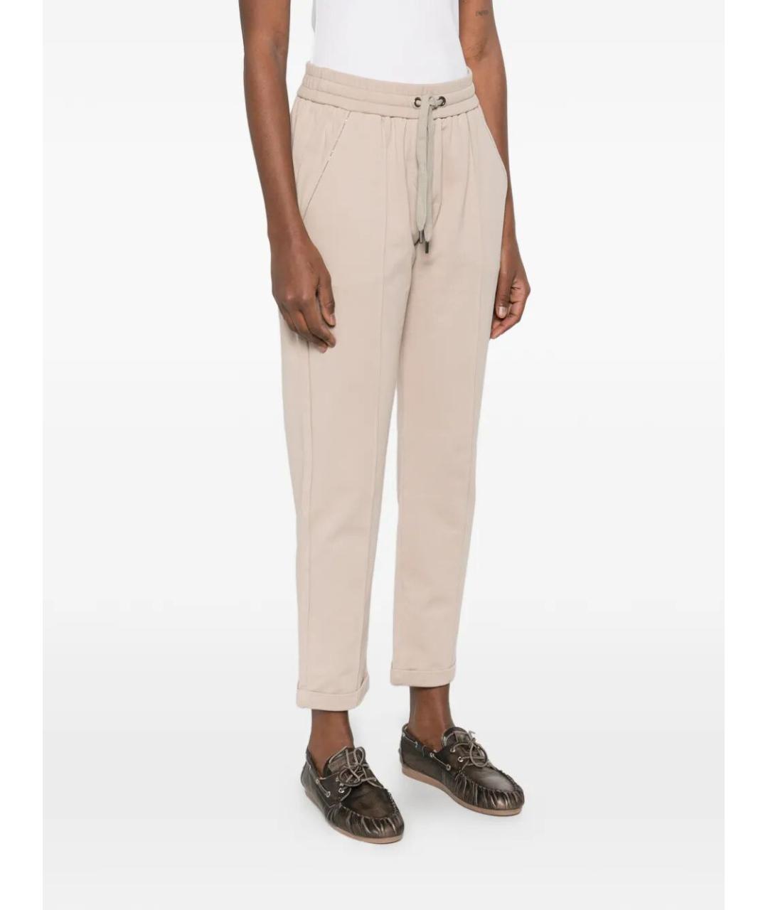 BRUNELLO CUCINELLI Бежевые хлопковые прямые брюки, фото 3