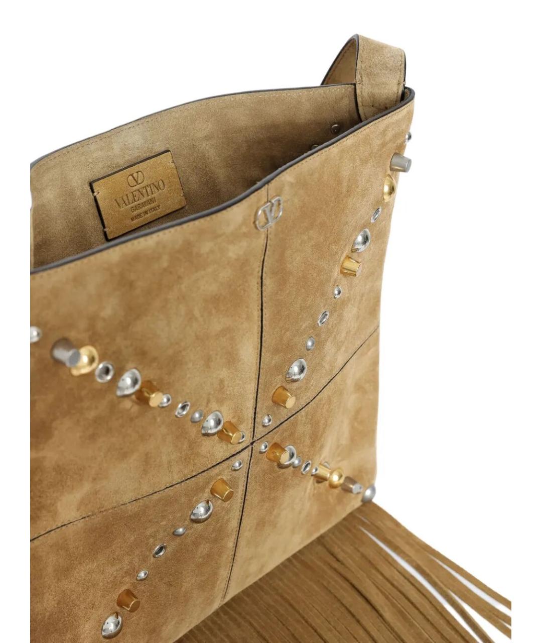 VALENTINO Бежевая замшевая сумка на плечо, фото 3