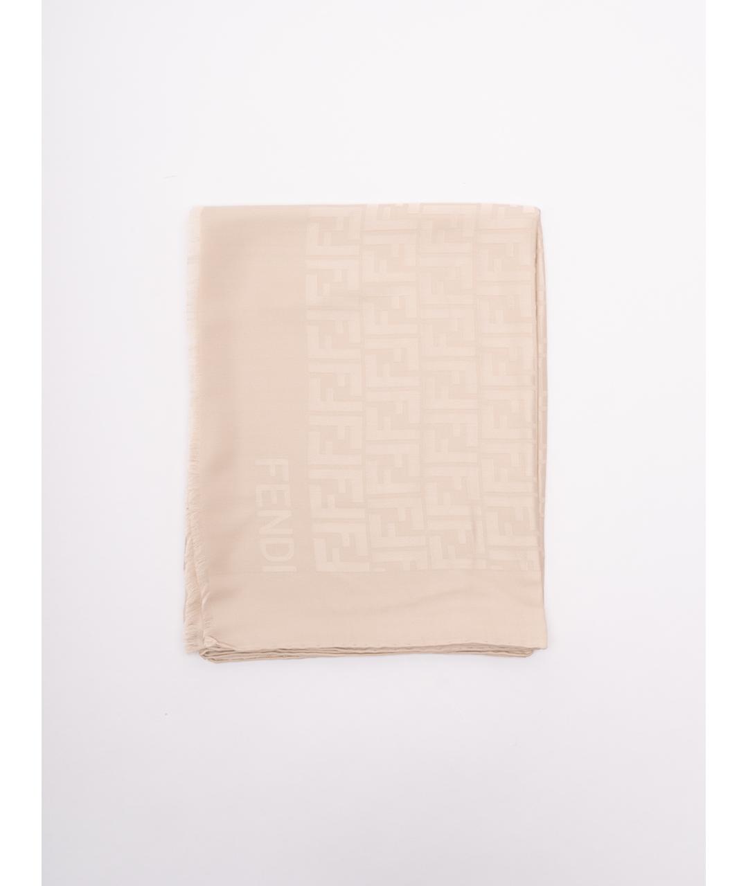 FENDI Бежевый шелковый шарф, фото 3