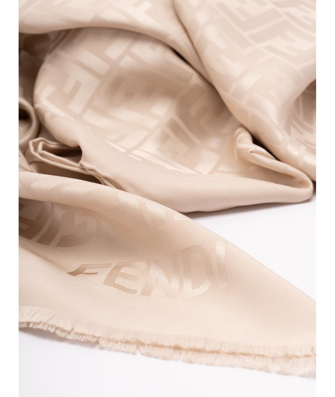 FENDI Бежевый шелковый шарф, фото 2