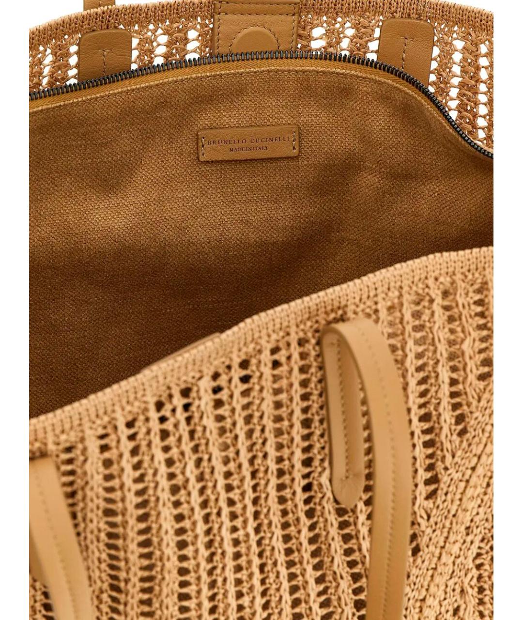 BRUNELLO CUCINELLI Бежевая пелетеная сумка тоут, фото 3