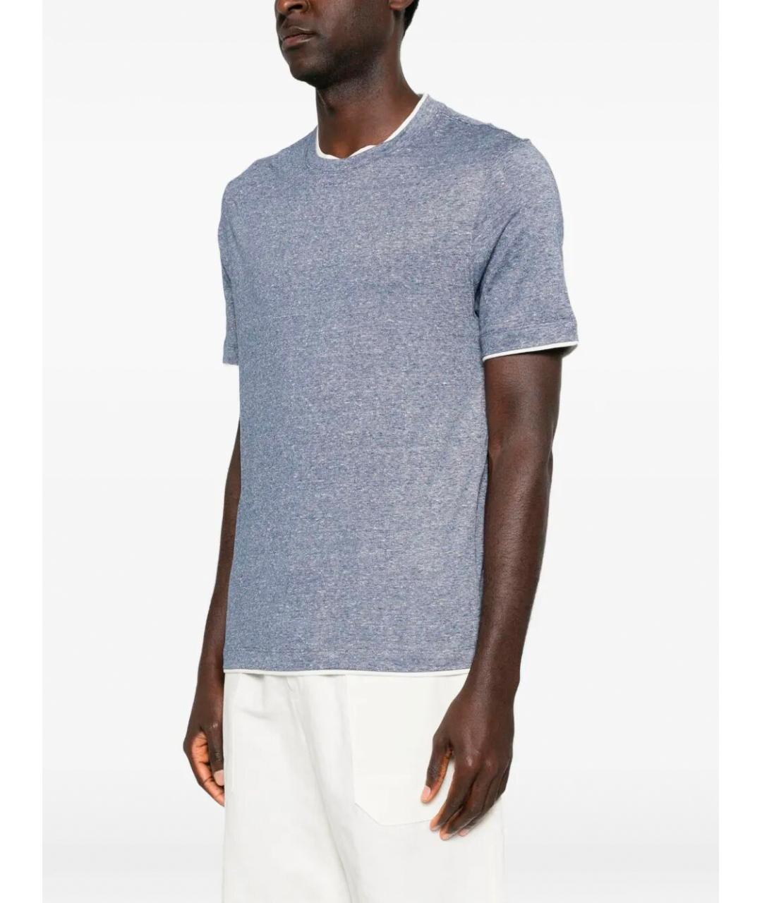 BRUNELLO CUCINELLI Серая хлопко-леновая футболка, фото 3