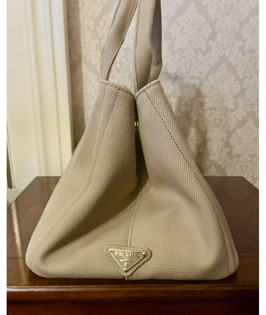 PRADA Бежевая тканевая сумка тоут, фото 4