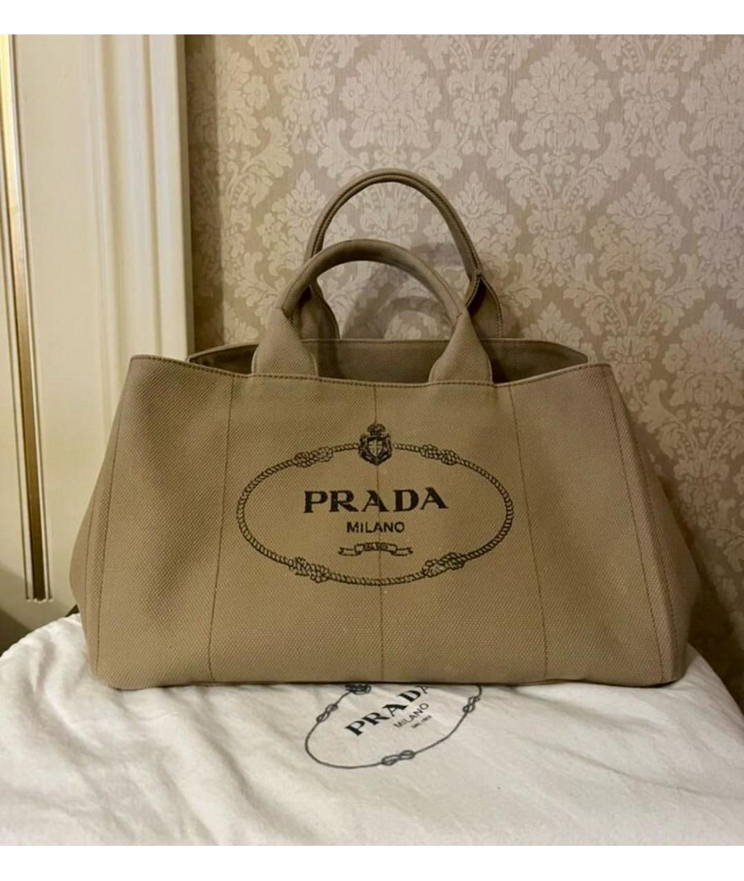 PRADA Бежевая тканевая сумка тоут, фото 2