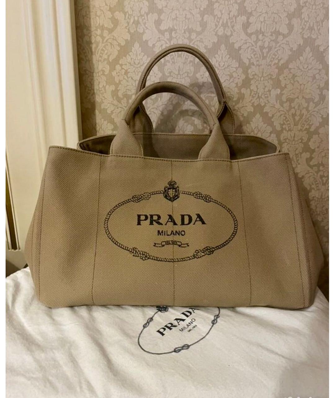 PRADA Бежевая тканевая сумка тоут, фото 8