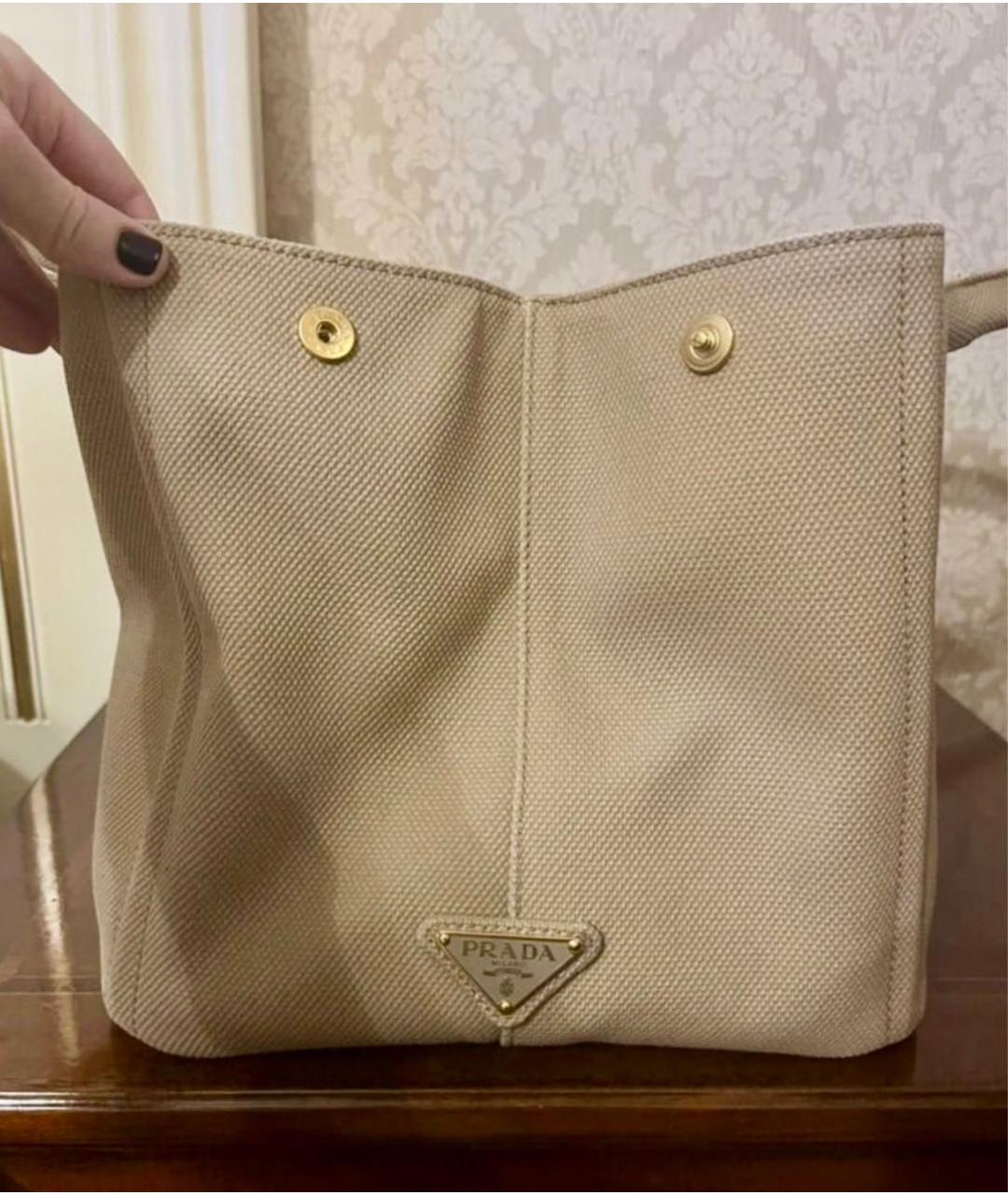 PRADA Бежевая тканевая сумка тоут, фото 5