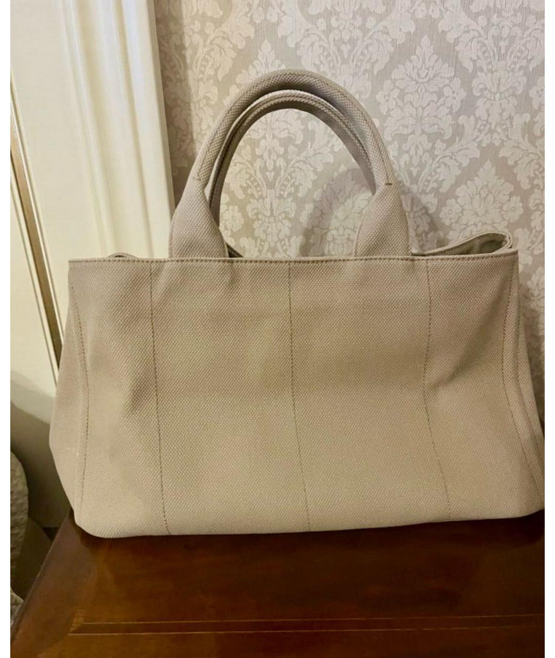 PRADA Бежевая тканевая сумка тоут, фото 3